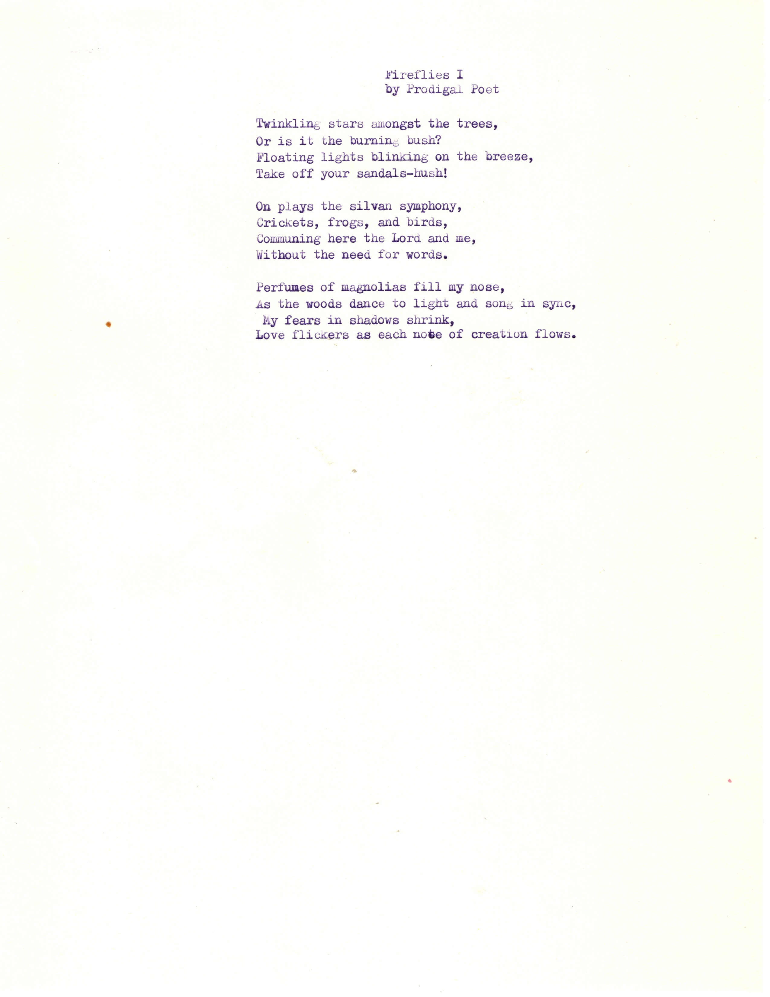Typed page of Fireflies I