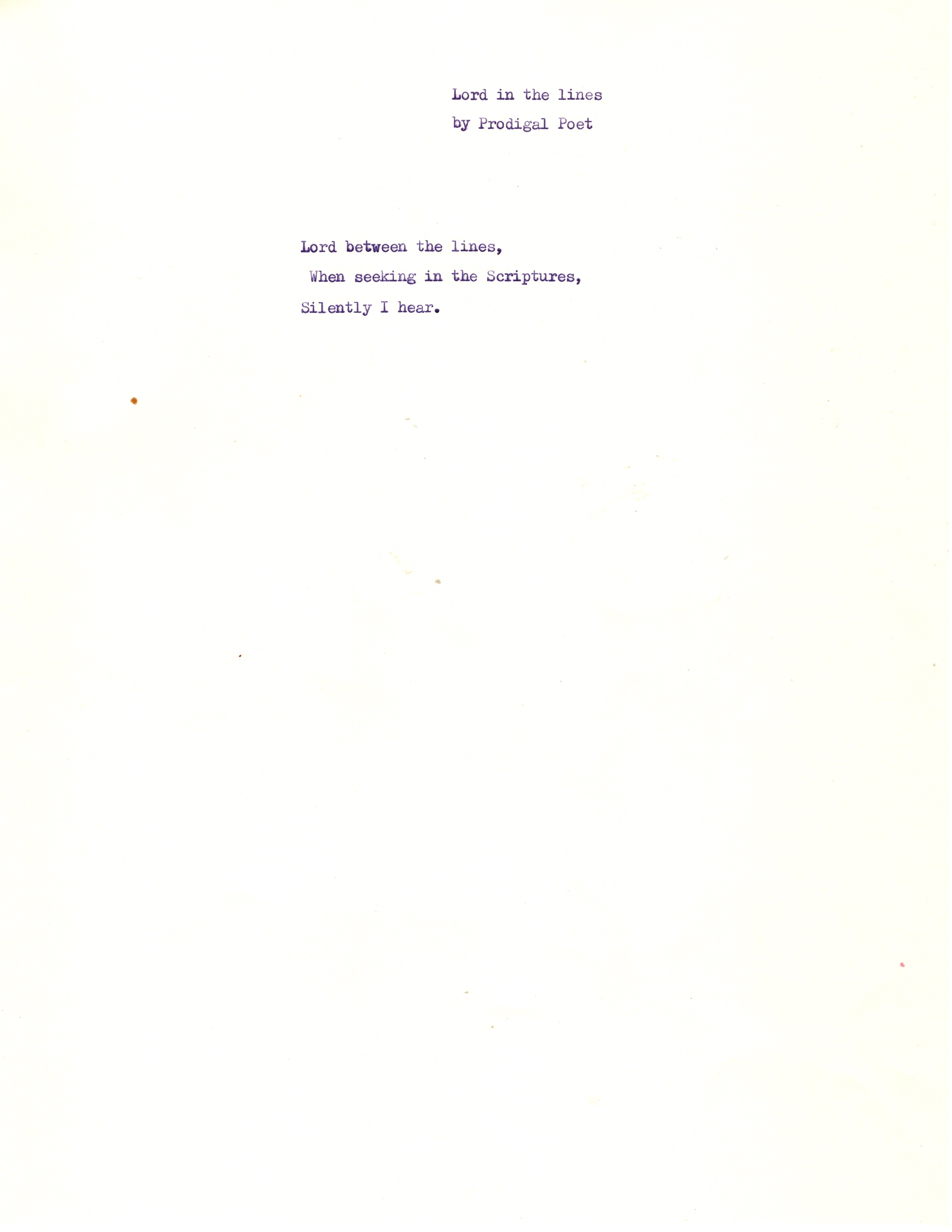 Typed page of Lord in the Lines