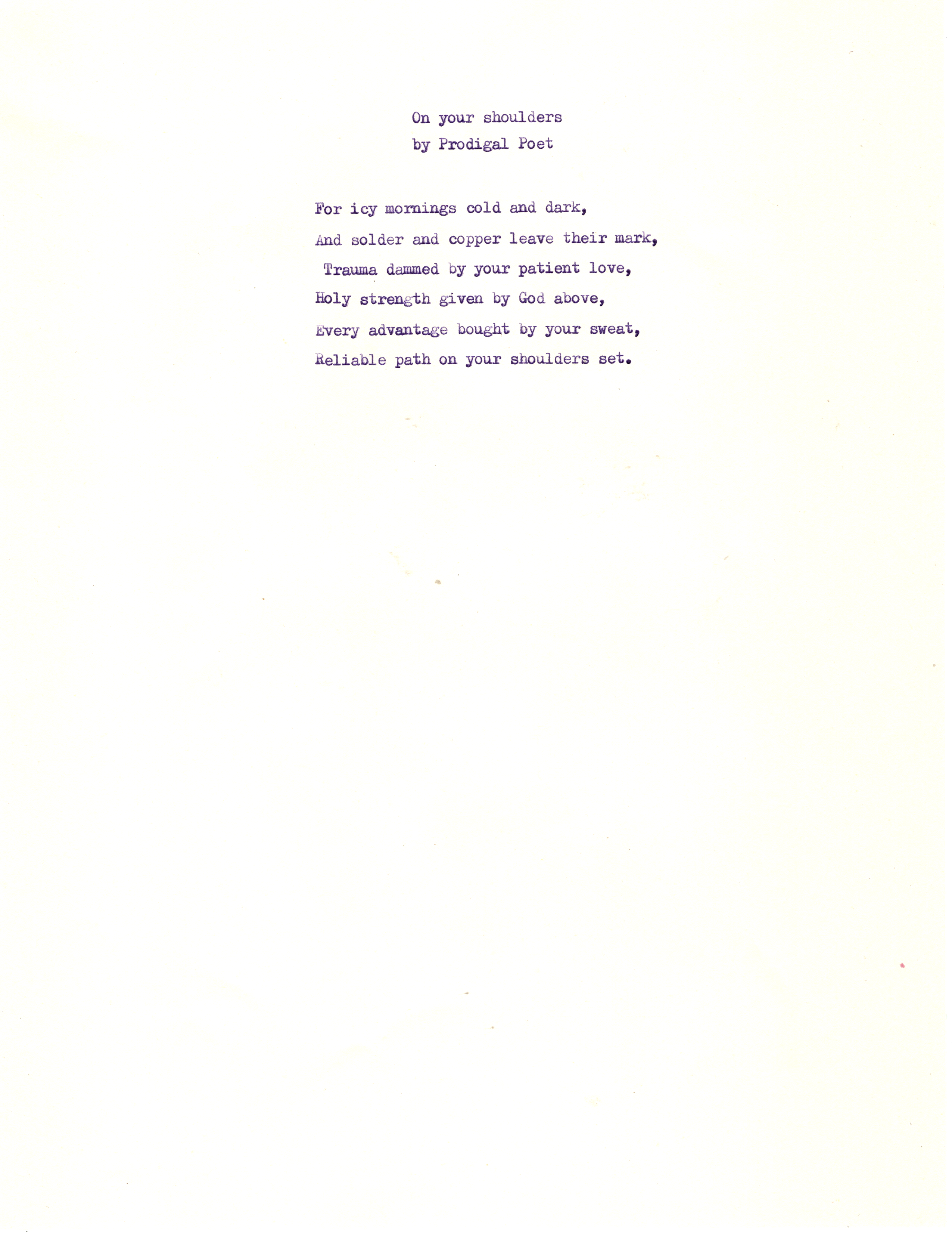 Typed page of On Your Shoulders