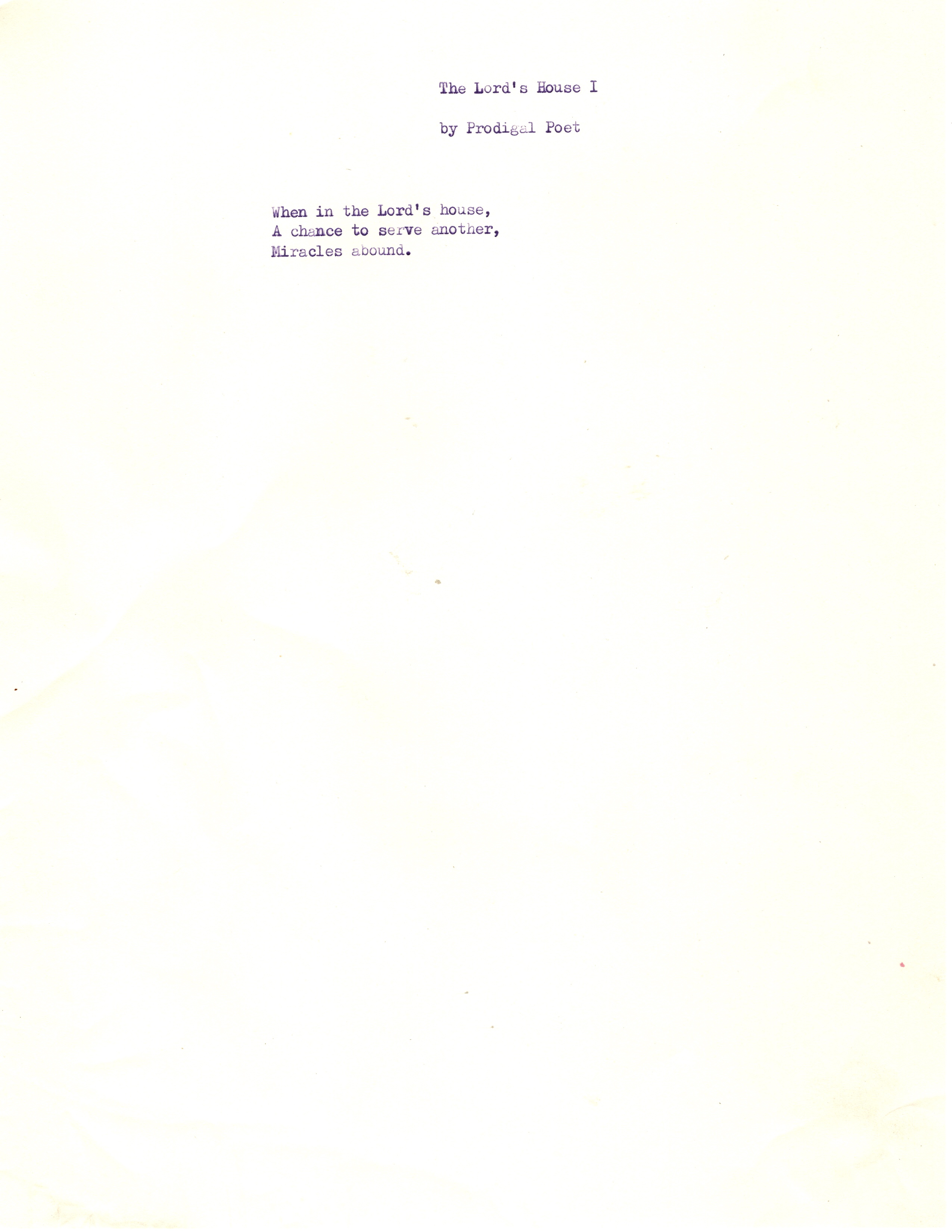 Typed page of The Lord's House I
